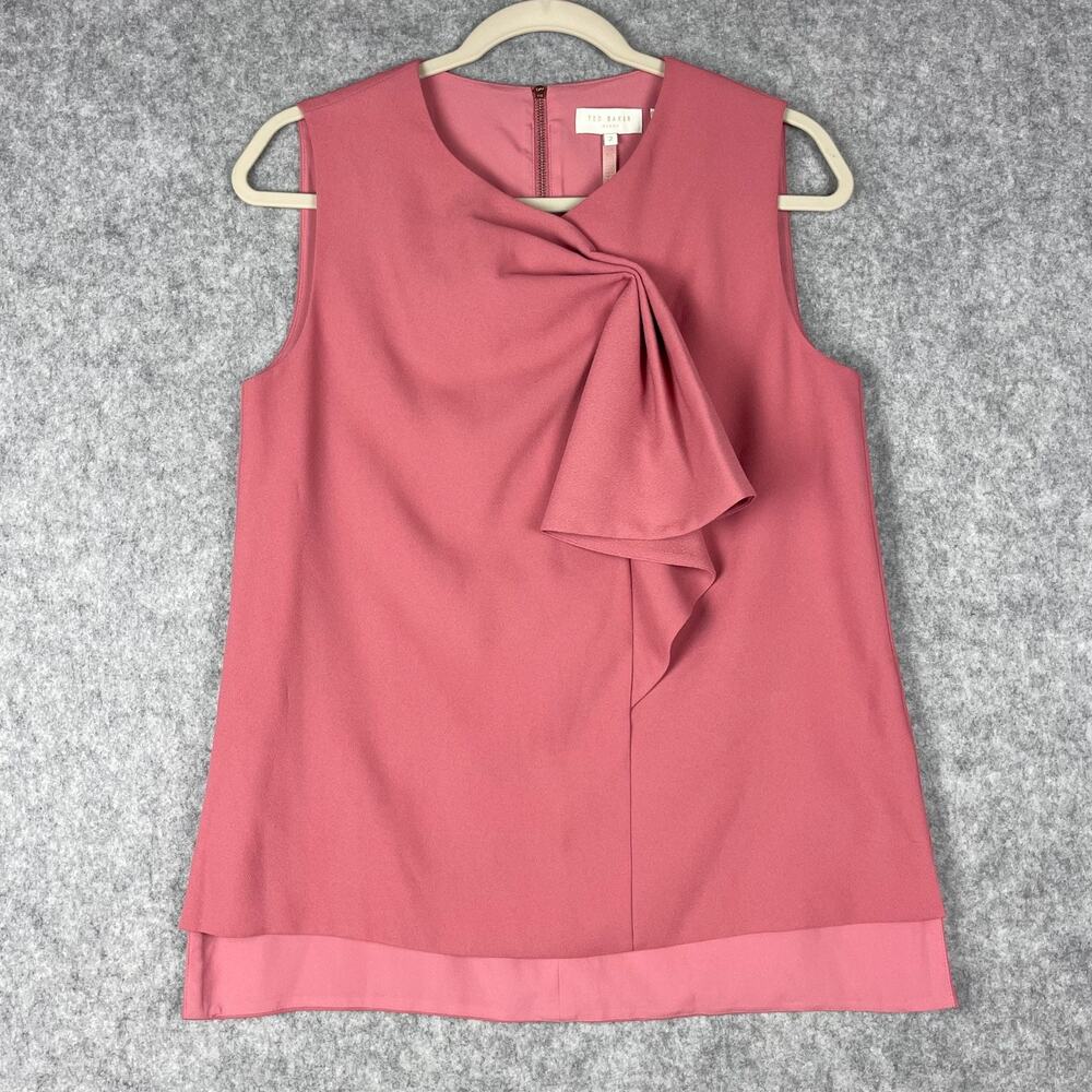 Ted Baker Kelliss Top Womens 2 US6 Pink Bow Sleeveless Blouse Career Feminine